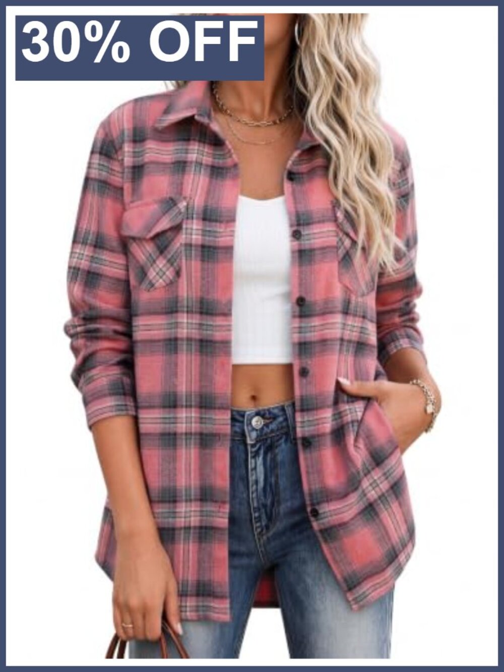 Women's Plaid Flannel Shacket Oversized Button Down Long Sleeve